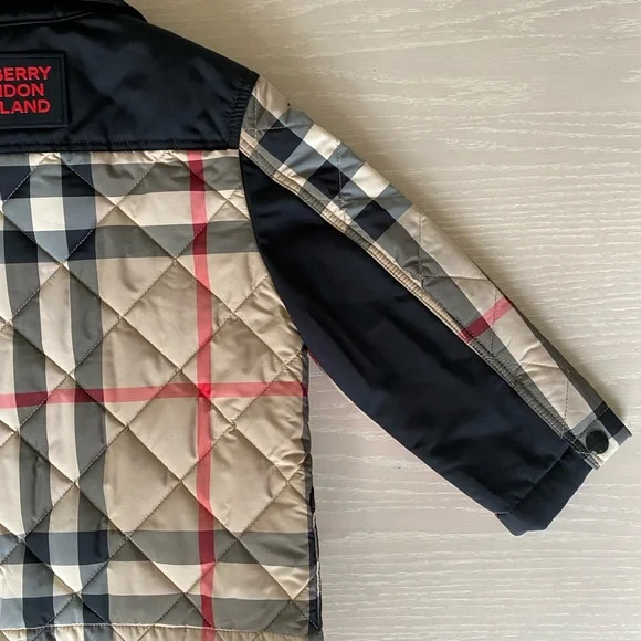 Child’s Burberry Collared Quilted Check Jacket